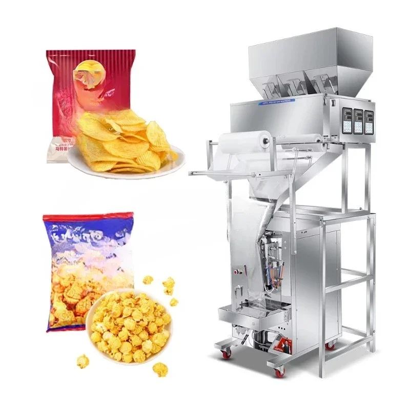 Automatic multi-functional biscuit popcorn packaging machine, sealed snack vertical nitrogen banana potato chip packaging machin