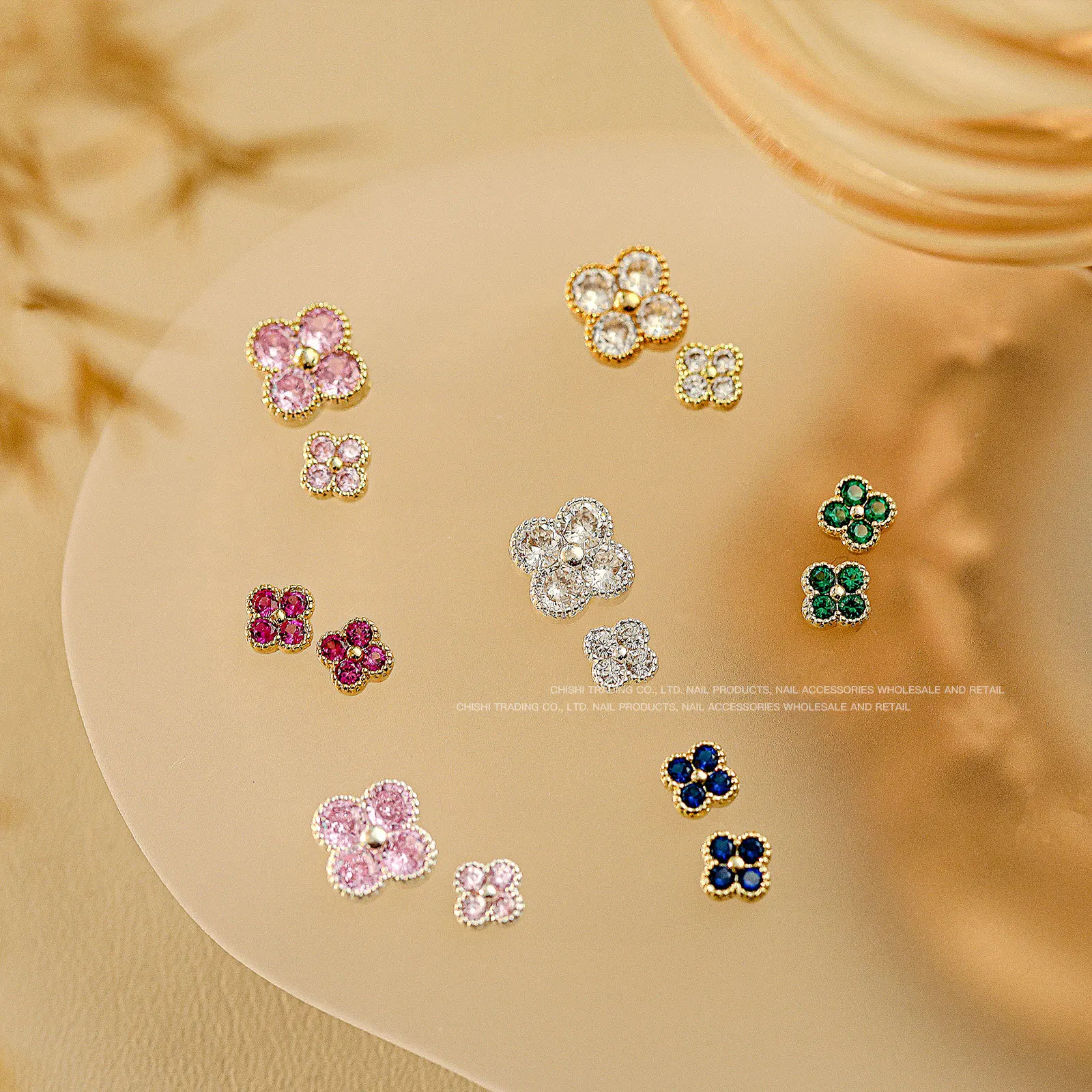 Luksusowe ozdoby do paznokci w kształcie kwiatów, stopowe czterolistne koniczynki, kamienie szlachetne, cyrkonie, biżuteria do paznokci, dekoracja DIY (5 sztuk)