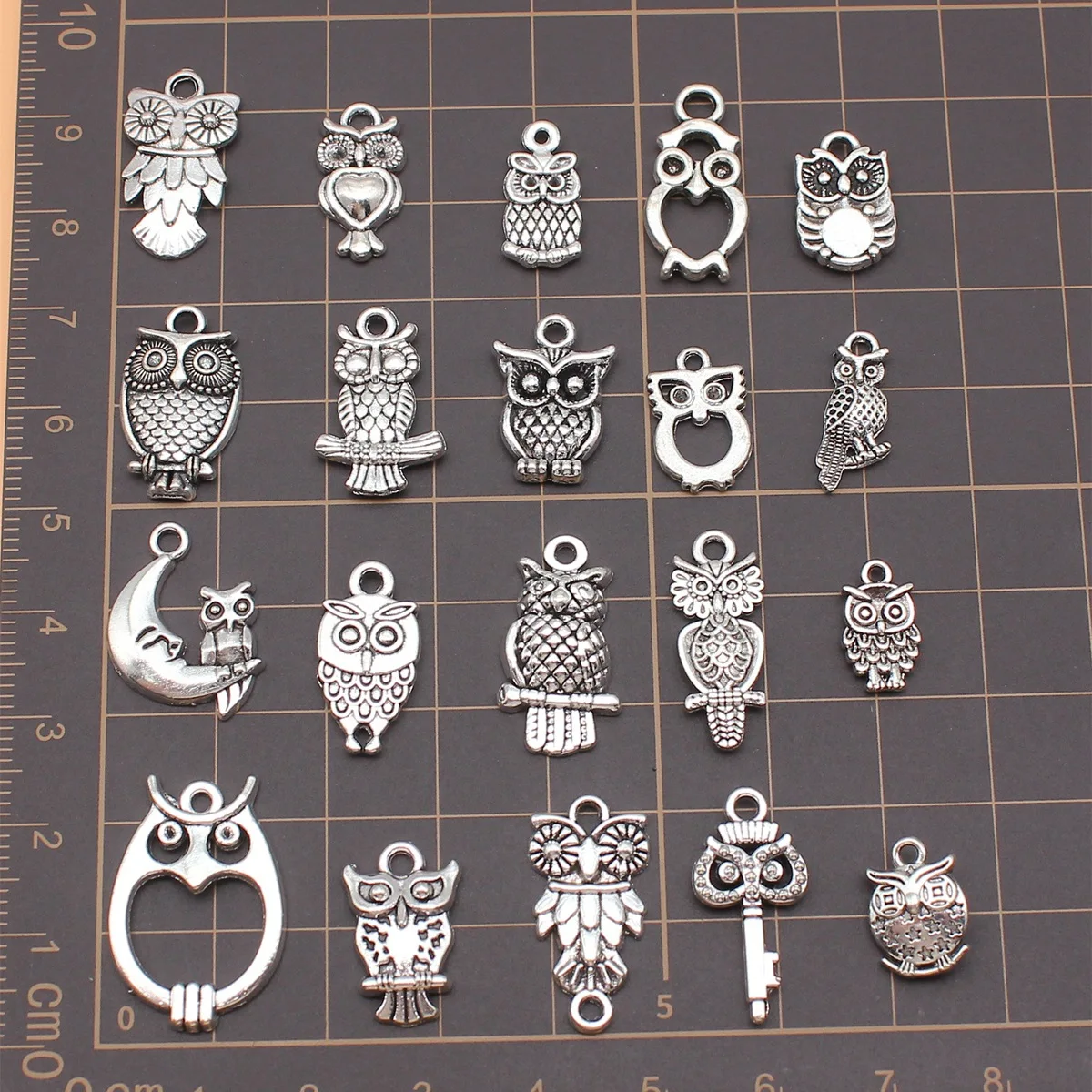 20pcs Antique Silver Color Owl Charms Collection For DIY Jewelry Making, 20 Styles, 1 of Each