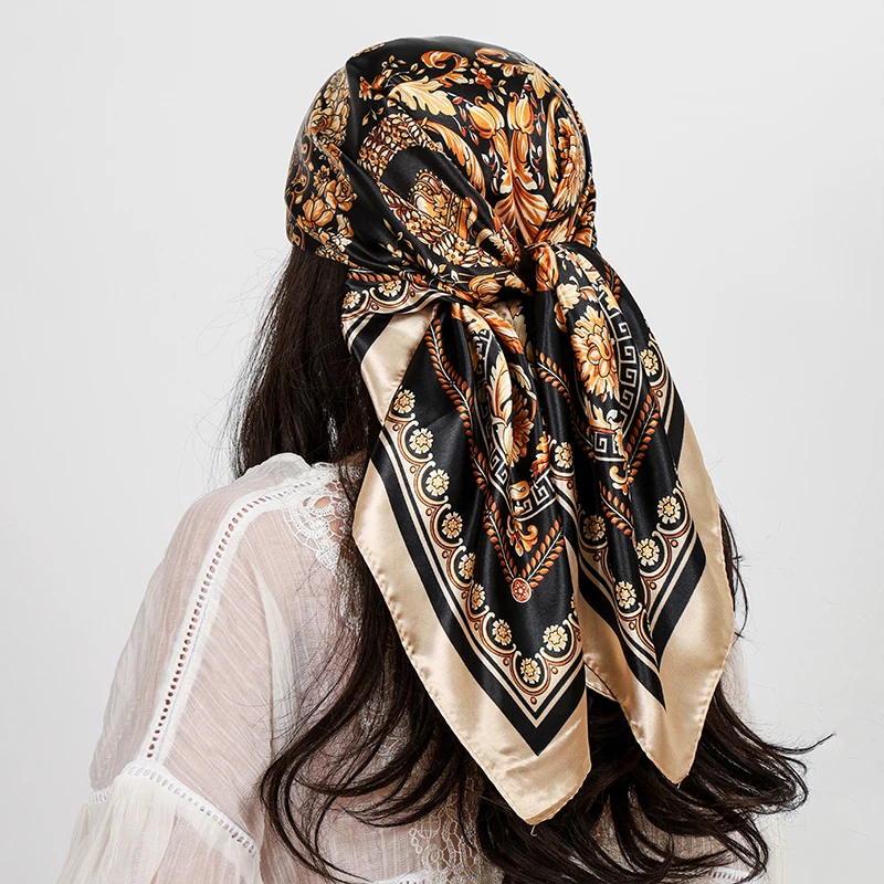 Luxury Brand Square Silk Scarf Women Shawl 90*90cm Cashew Print Kerchief Femme HeadScarf Foulard Satin Bandana Hijab Scarves image 2