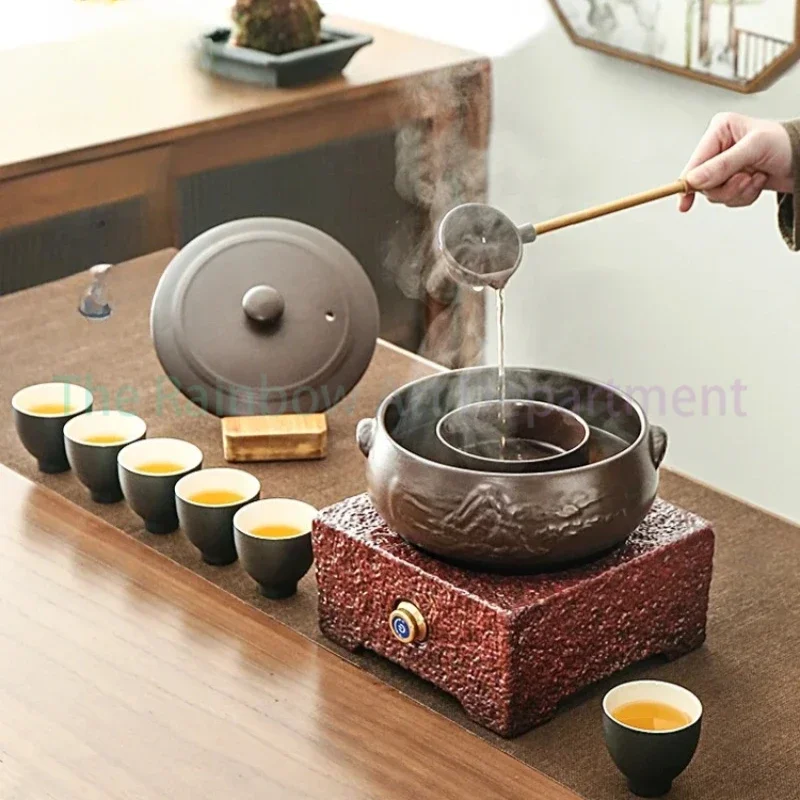 Electric Ceramic Stove with Lid Tea Brewing Pot High Temperature Resistant Dark  White Tea Pu'er Burning Stove Tea Set Household