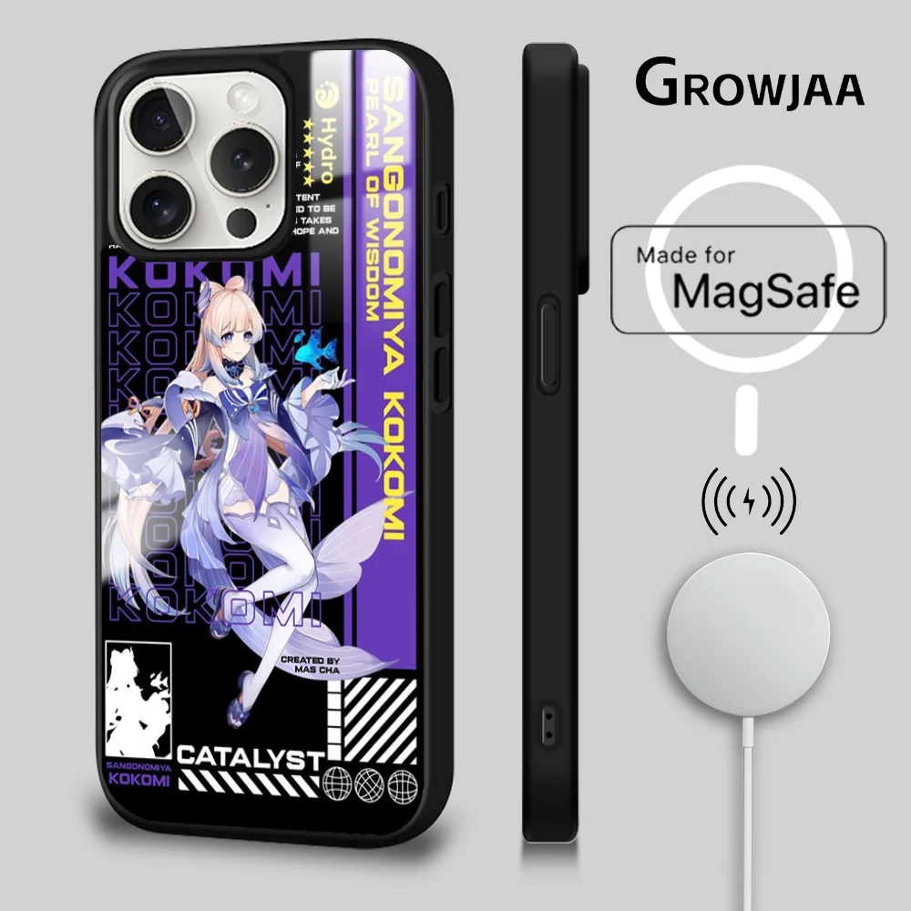 Cute Anime G-Genshin Impact Magnetic Phone Case For iPhone 15 14 13 12 11 Pro Max Plus Mini Mirror Wireless Magnetic Cover