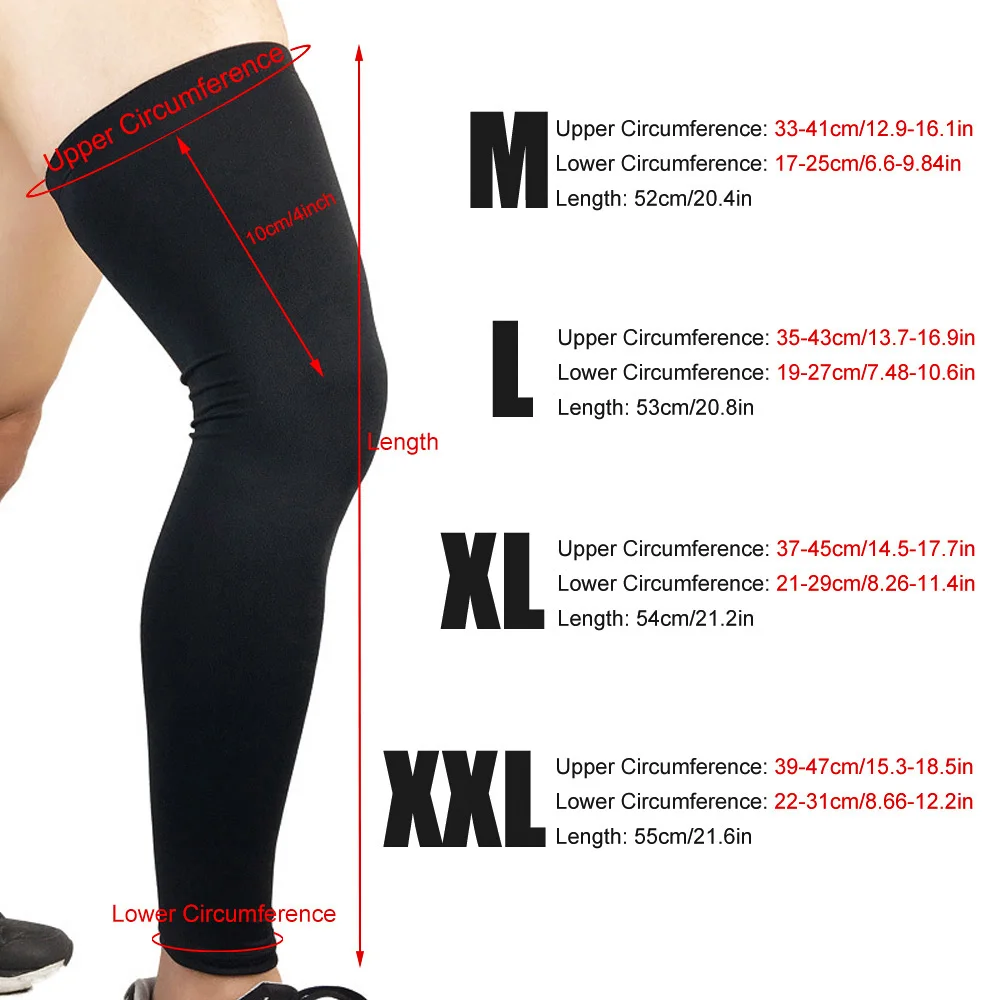 1Piece Sports Long Leg Compression Sleeve Calf Shin Support Men Women Cycling Running Basketball Football Volleyball Tennis Golf