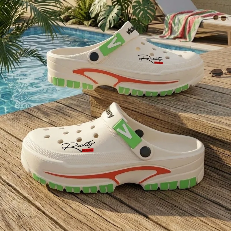 Men Summer Garden Clogs Streamlined Color Block Line Adjustable Heel Strap Thick Sole Breathable Casual Slip On Sandals