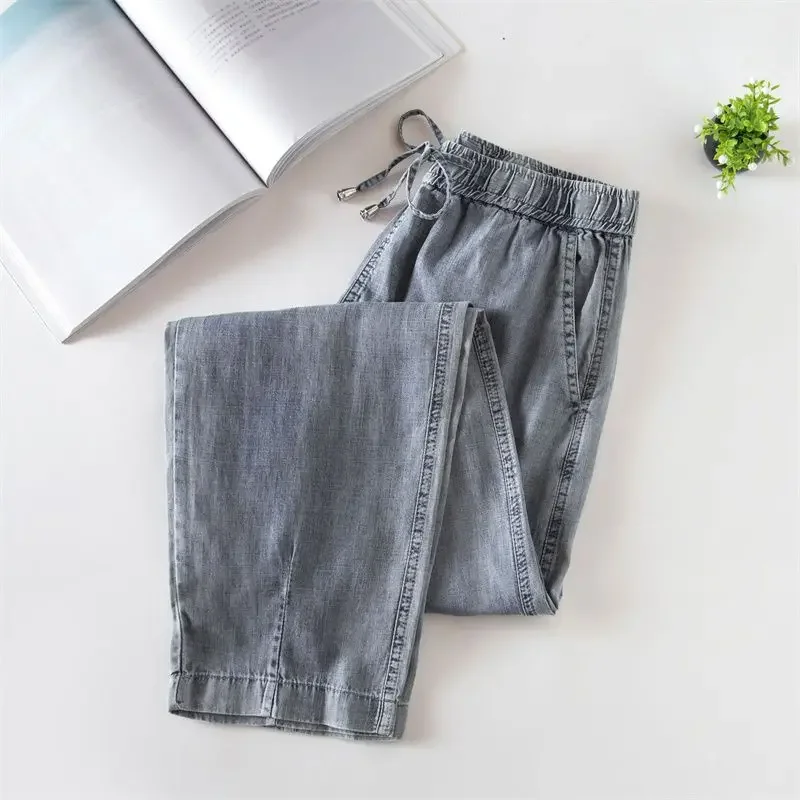 204 Summer Thin Jeans Women's Elastic Waist Split Radish Pants Harlan Pants Loose Women's Pants A855