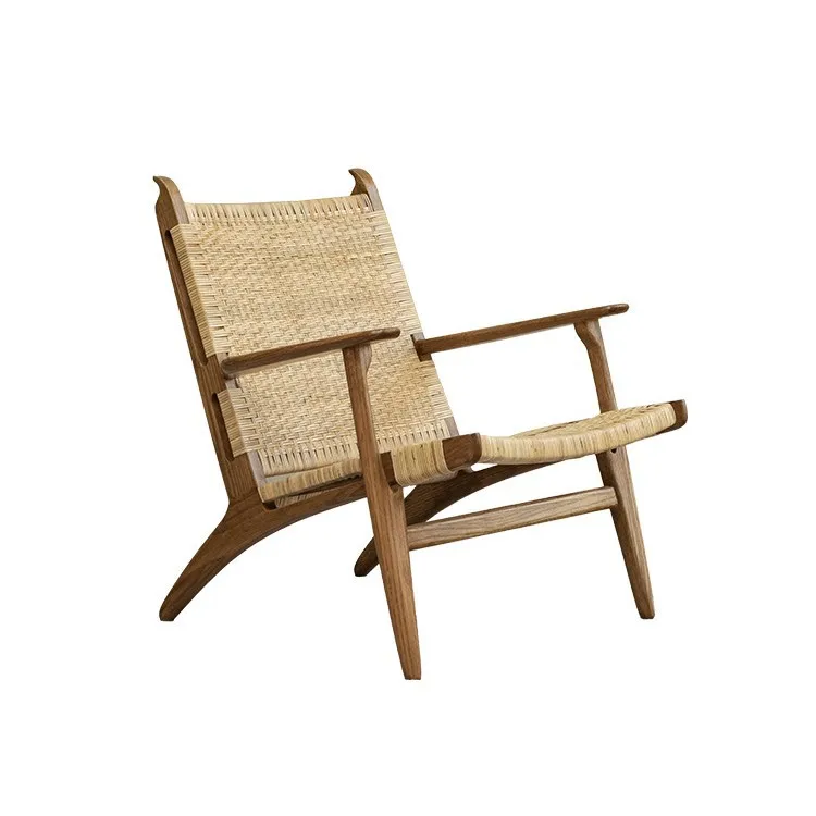 

Retro solid wood horn chair home living room wabi-sabi Danish designer armrest backrest rattan sofa chair