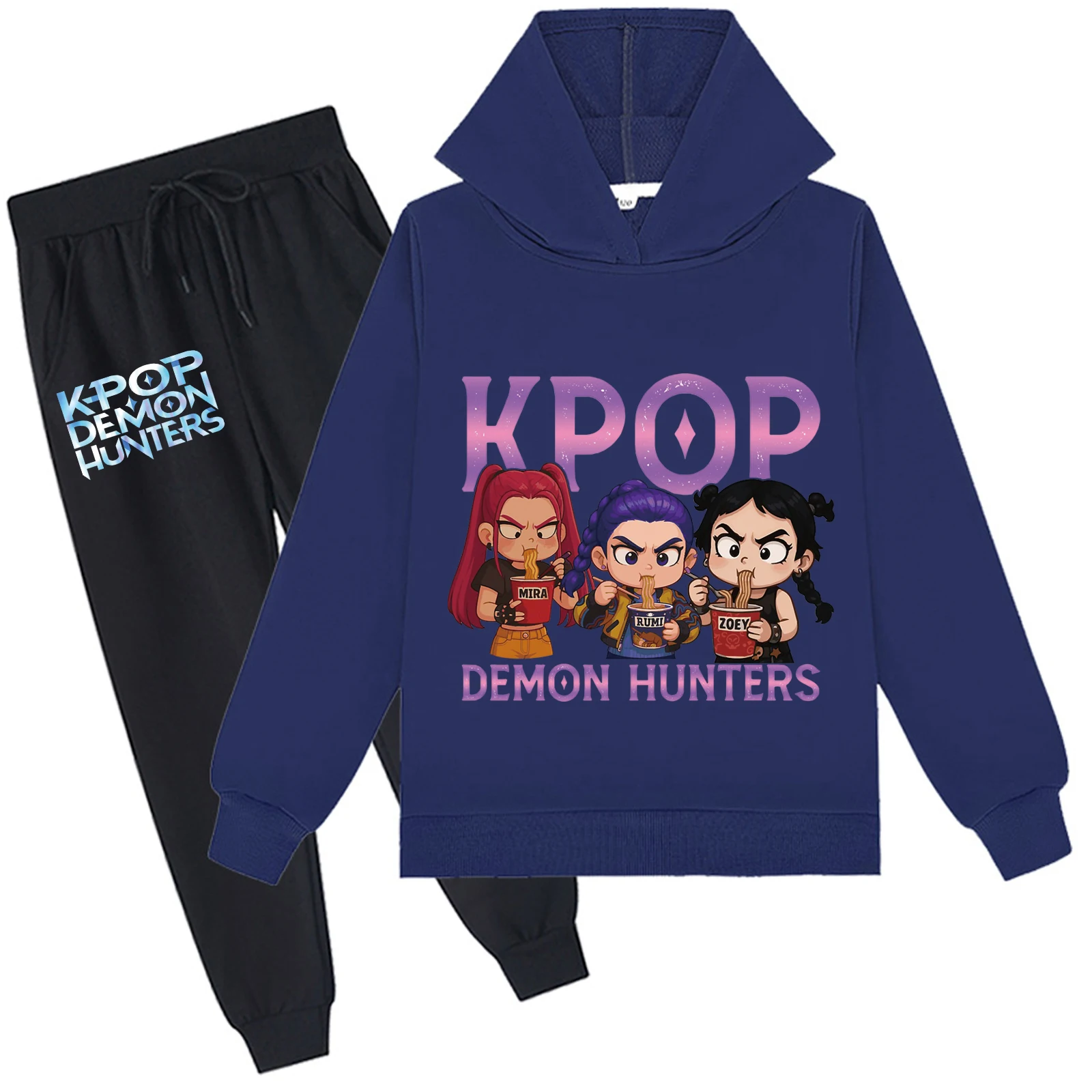 بلوفر بغطاء للرأس للفتيات الصغيرات KPop Demon Hunters مع بنطال رياضي مكون من قطعتين، سويت شيرت قطني للمراهقين مع غطاء للرأس (2-14 سنة، 5 ألوان) #4