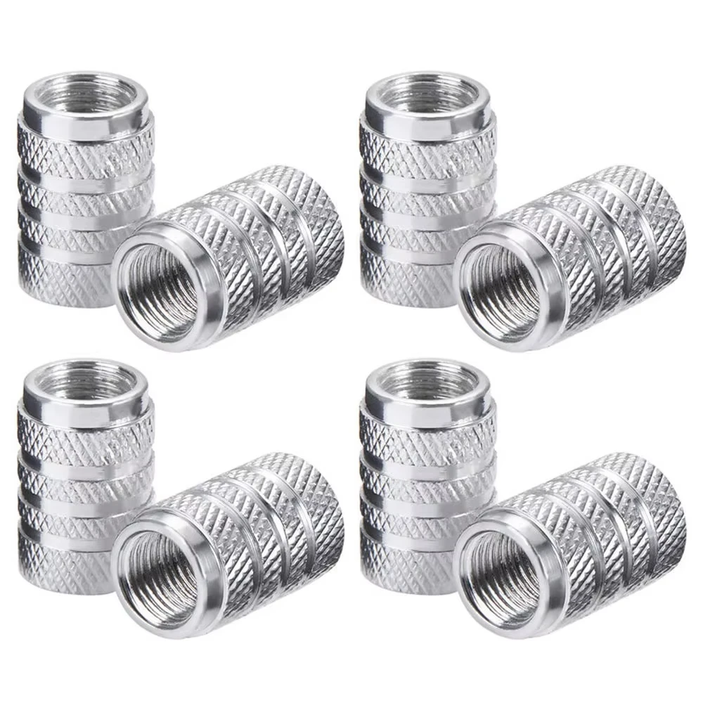 4Pcs Car Tire Valve Stems Cap Knurling Style Tire Valve Cap Aluminum Car Tire Wheel Stem Air Valve Cap Car Universal Accessories