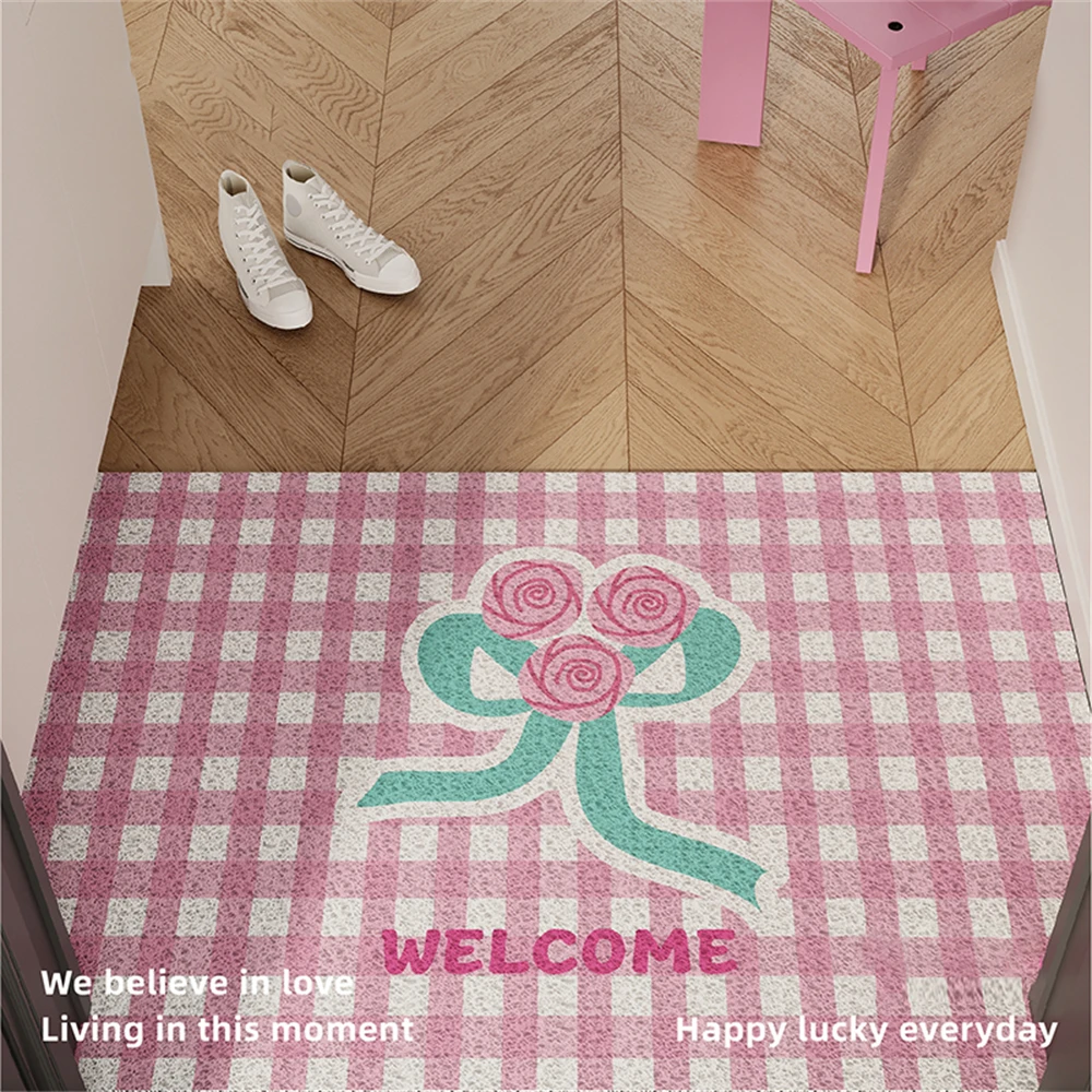 Korean Style Flower Floor Mat Non-Slip Foot Mat Blanket Entrance Mat Entrance Door Room Decoration Cartoon Pink Cuttable