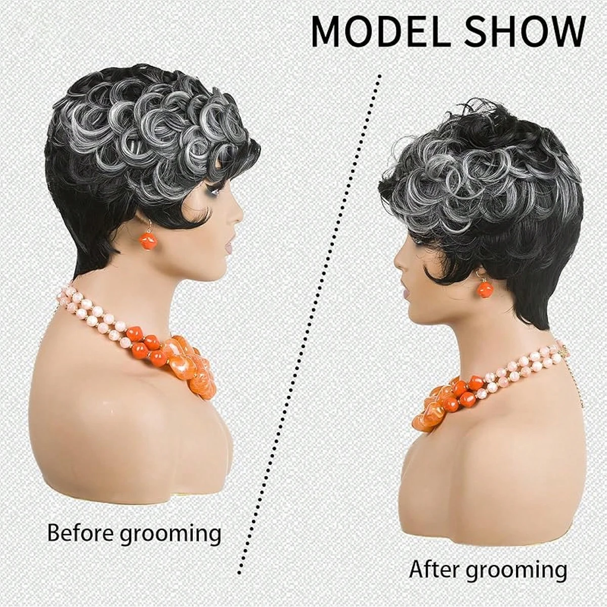 قصيرة عابث الباروكات قصيرة رمادي أسود مجعد عابث الباروكات الاصطناعية خصلات الشعر المستعار الطبيعي متموج رمادي أسود عابث قطع شعر مستعار قصير مجعد #5