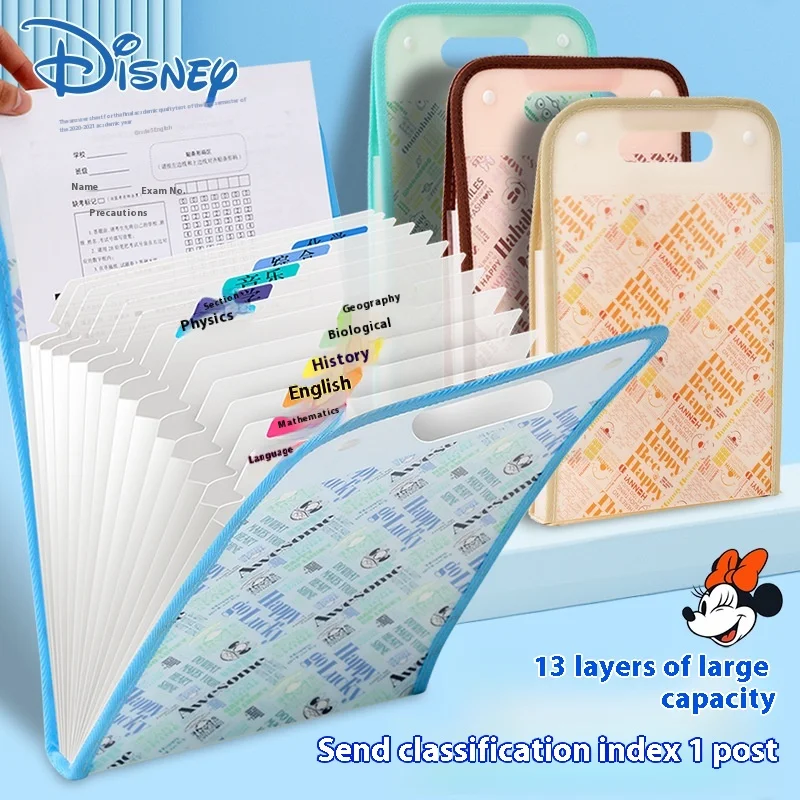 Disney Cartoon Vertical Organ Bag File Bag Student A4 Large Capacity Laminated Paper Storage Bag Stationery Bag Student Gift