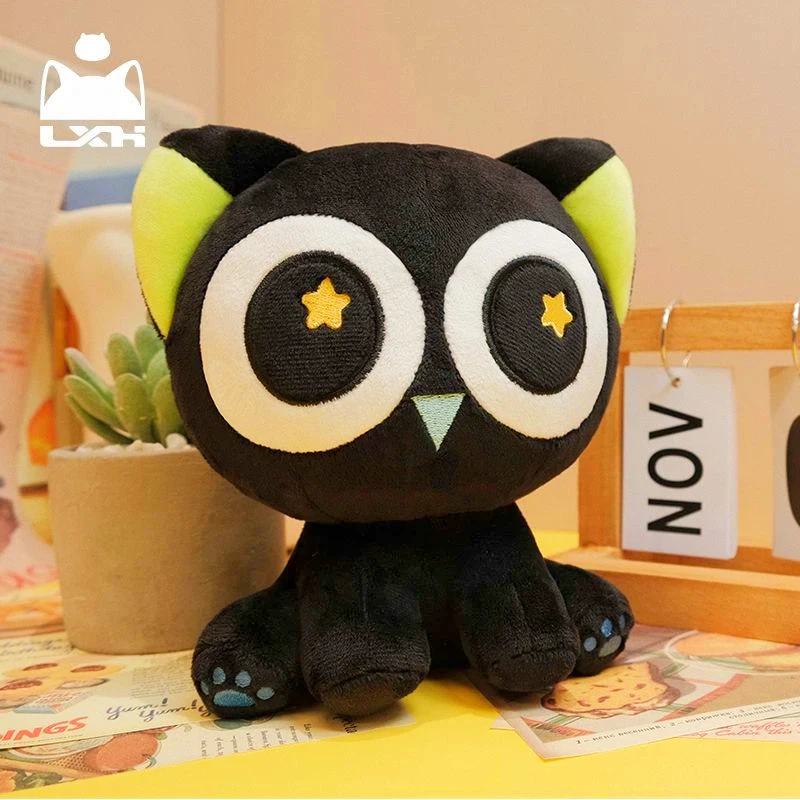 

Black Cat Plush Toy Luo Xiaohei Legend Big Eye Cute Cat Doll Soft Pillow Large Stuffed Animal Gift for Kids Anime Fan Home Decor