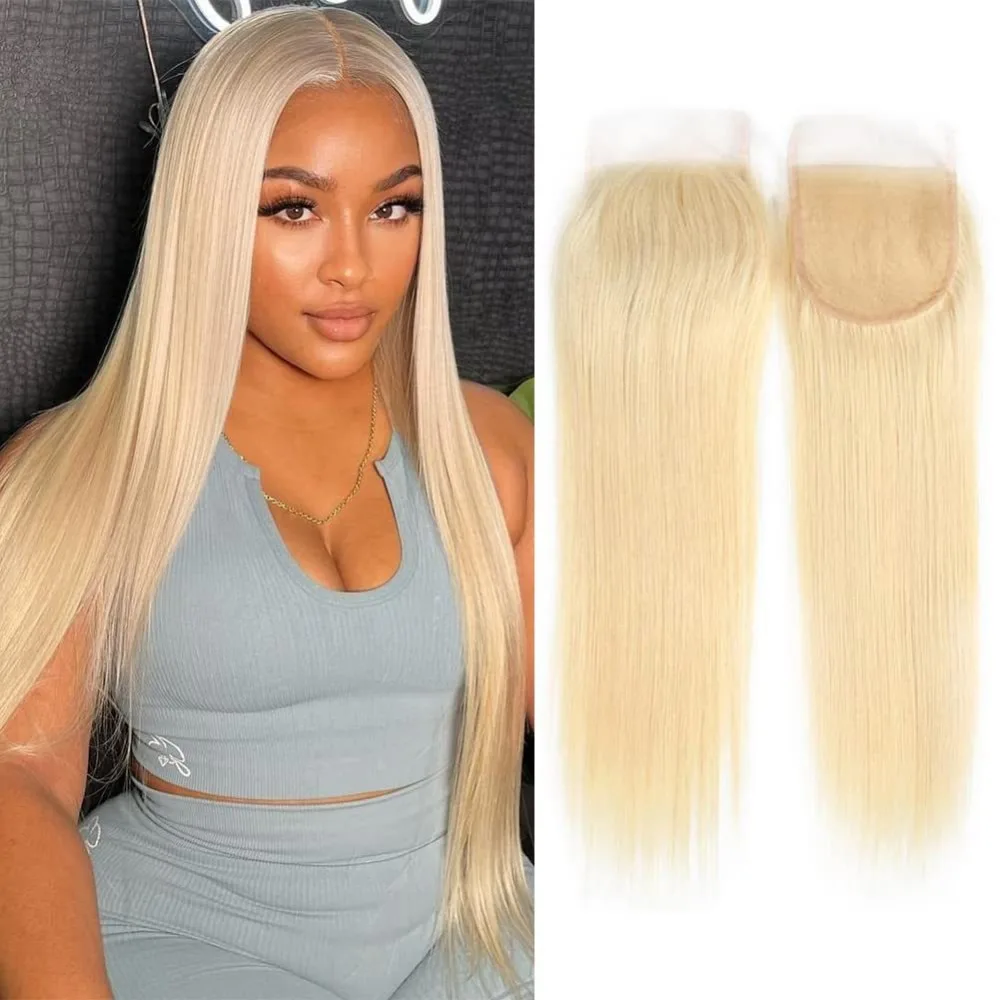 613 # 4x4 Lace Closure aus glattem Echthaar mit gebleichten Knoten, Haarteil für Frauen, für den täglichen Gebrauch, Hochzeiten, Partys, mit natürlichem Haaransatz, für den Alltag. – Detail 6