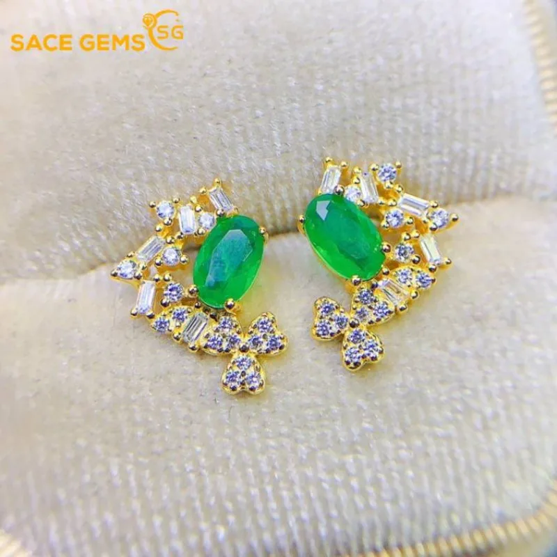 

SACEGEMS модные серьги-капли для женщин, стерлинговое серебро 925 пробы, 4*6 мм, серьги-гвоздики с натуральным изумрудом, свадебная вечеринка, ювелирные изделия, подарок