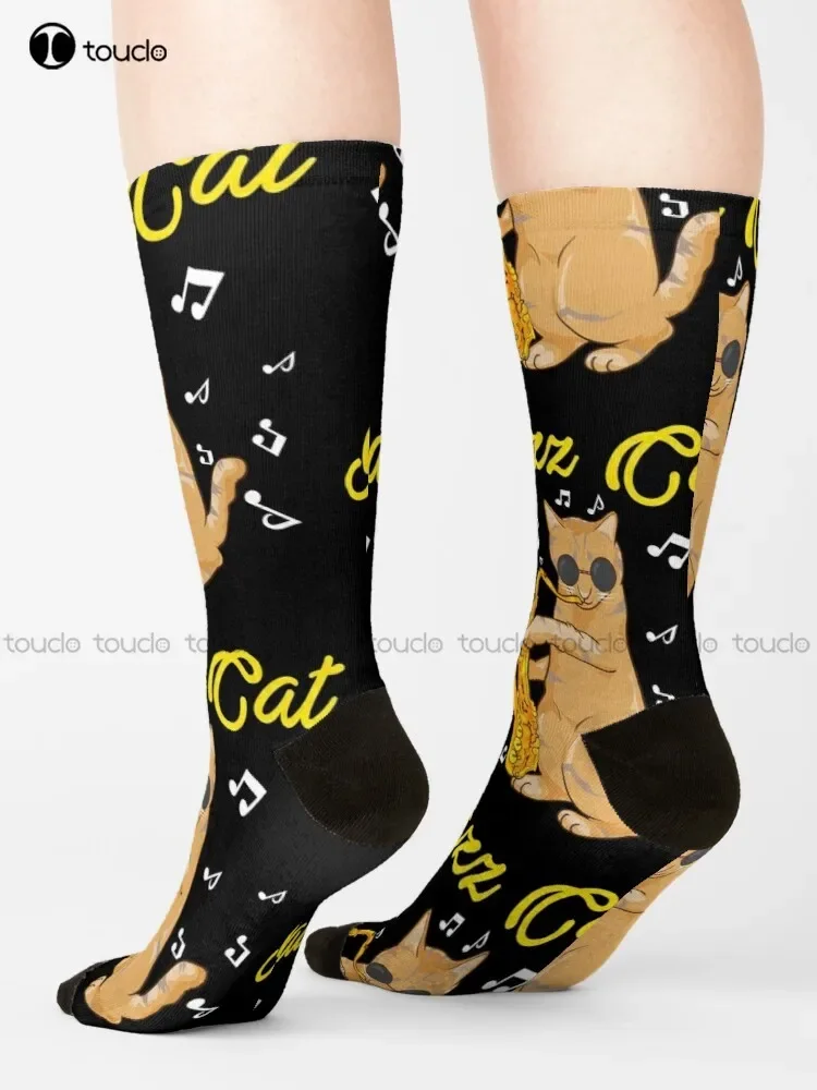 Jazz Cat Socks Football Socks Youth Boys 360° Digital Print Unisex Adult Teen Youth Socks Personalized Custom Gift Funny Sock