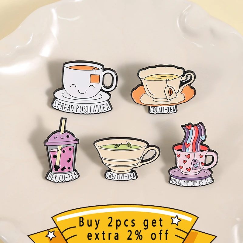 Spread Positivitea Equali-Tea Enamel Pins You'Re My Cup Of Tea Pearl Milk Tea Brooches Badge Creative Jewelry Gifts For Friends