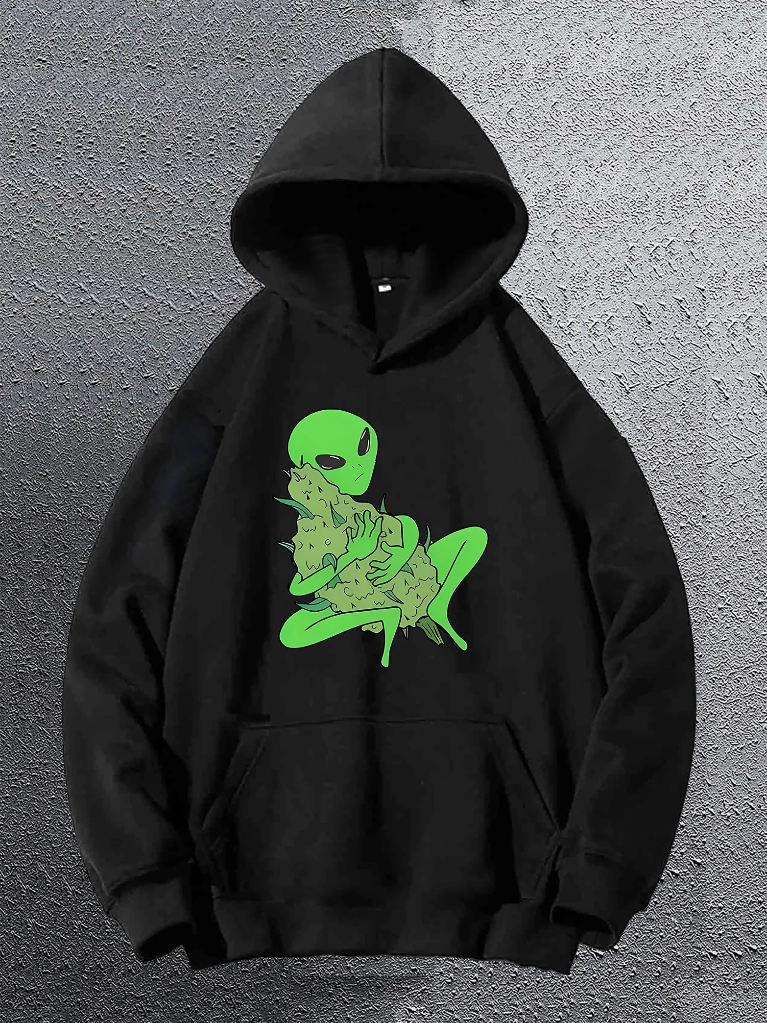 เสื้อฮู้ดแขนยาวผู้ชายสำหรับฤดูใบไม้ผลิและฤดูใบไม้ร่วง |   ลายเอเลี่ยนสุดสร้างสรรค์พร้อมกระเป๋า เสื้อแจ็คเก็ตสเวตเชิ้ตลำลองแนวสปอร์ต