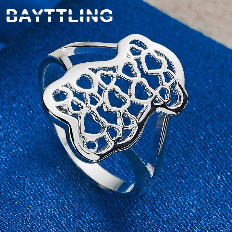 

925 Sterling Silver Women's Ring Simple 7/8/9/10# Exquisite Heart Mesh Ring For Fashion Girlfriend Gift Wedding Party Jewelry