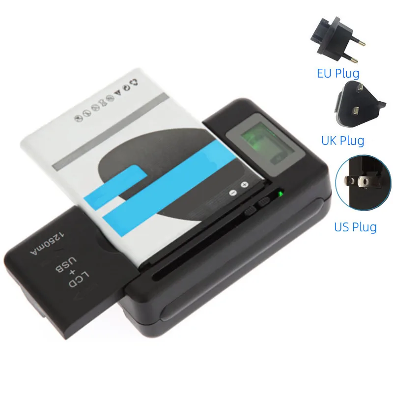 Cargador de batería Universal para móvil, Pantalla indicadora LCD para teléfonos móviles con puerto USB, enchufe UE, Reino Unido, batería de iones