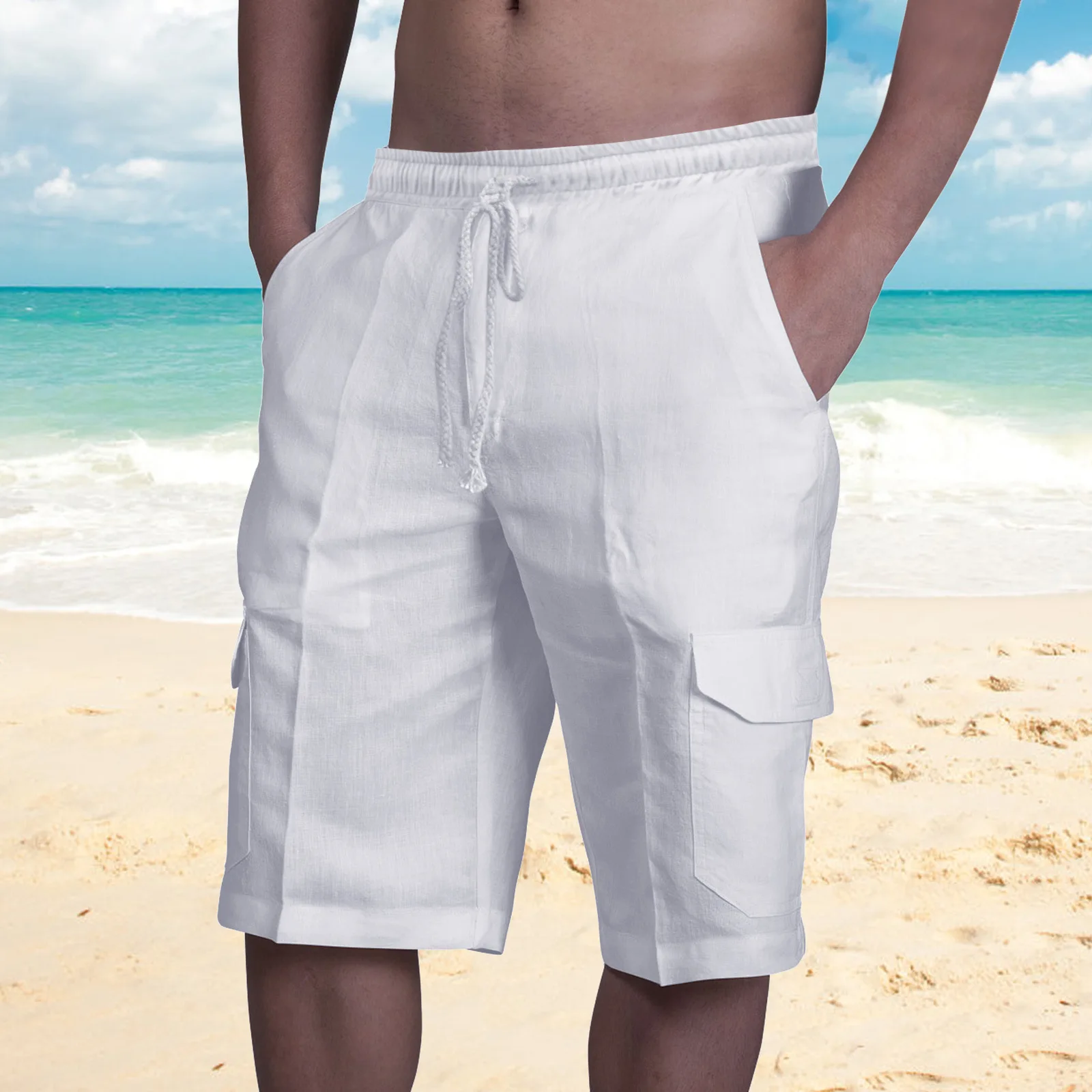 2024 Nieuwe Katoenen Linnen Ademende Sportshort Strandbroek Voor Heren