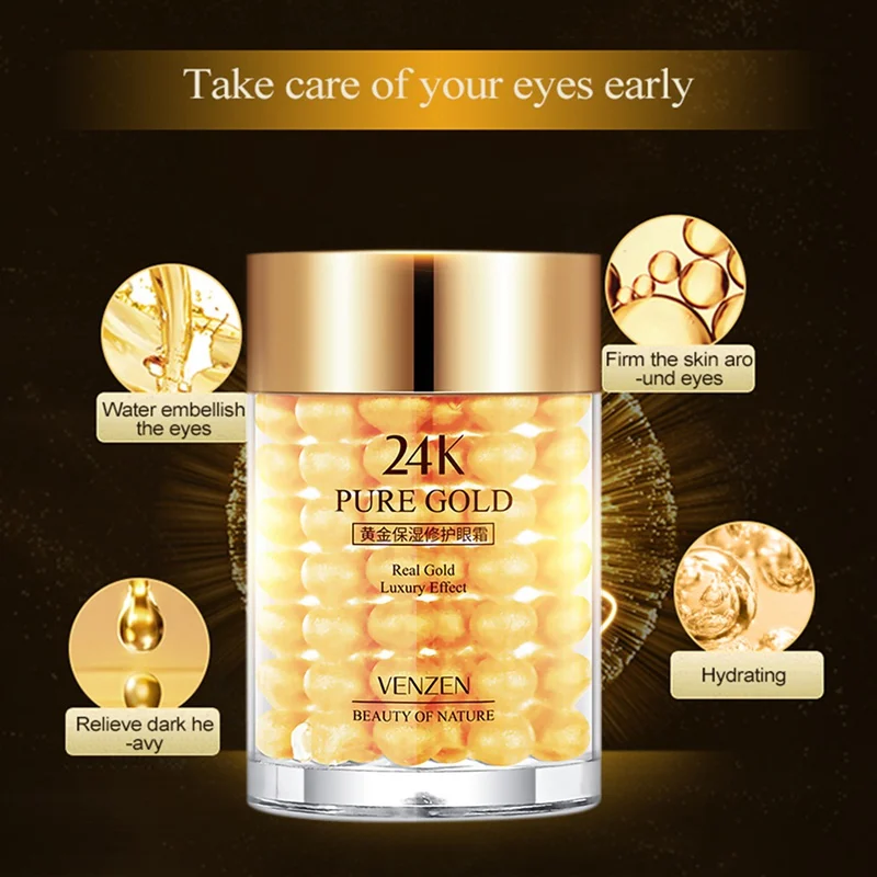 24K Gold Eye Cream Moisturizing Hyaluronic Acid Serum Anti Puffiness Anti Wrinkles Remove Dark Circle Anti-Aging Women Eyes Care