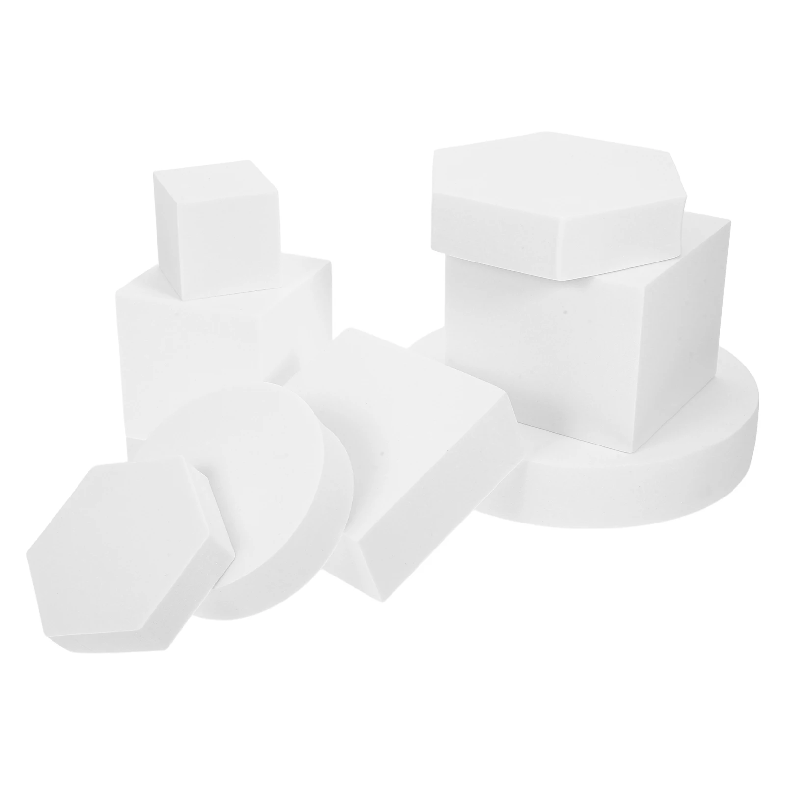 8pcs White Geometric Ornament Set Foam Cube Decorative Photography Props for Jewelry Cosmetics Makeup Photoshoot