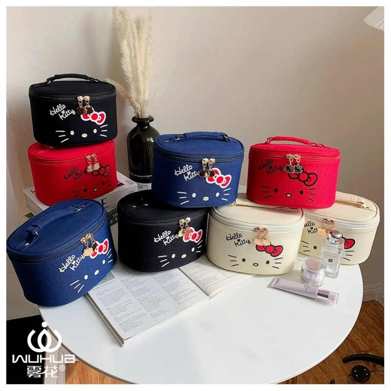 Sanrio Hello Kitty Portable Cosmetic Bag Makeup Case Wash Bag Women Bag Makeup Pouch Oval Bag Kawaii Handbag 2pcs Set Organizer