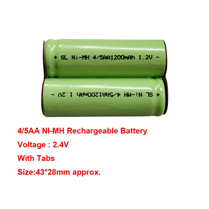 4/5AA 2.4V NI-MH Rechargeable Battery Pack With Tabs 43*28mm Replaces For Philips 996 Electric Clipper Battery