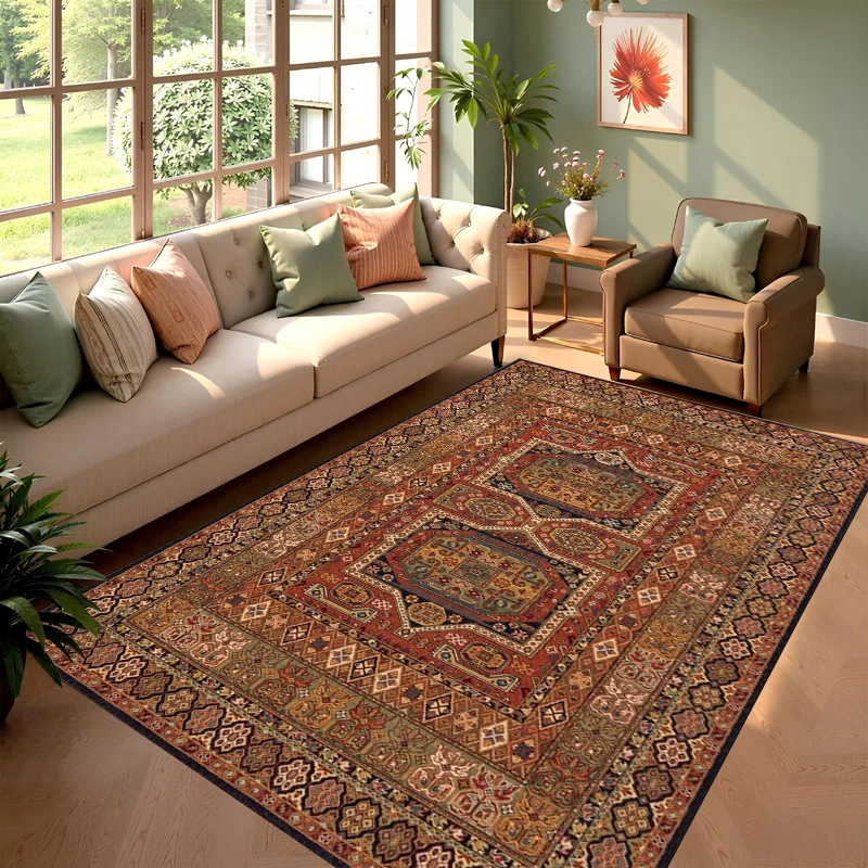 Roter Persischer Orientalischer Blumenteppich Retro Rutschfester Waschbarer Bodenteppich Boho Vintage Design Klassischer Teppich für Wohnzimmer Luxus