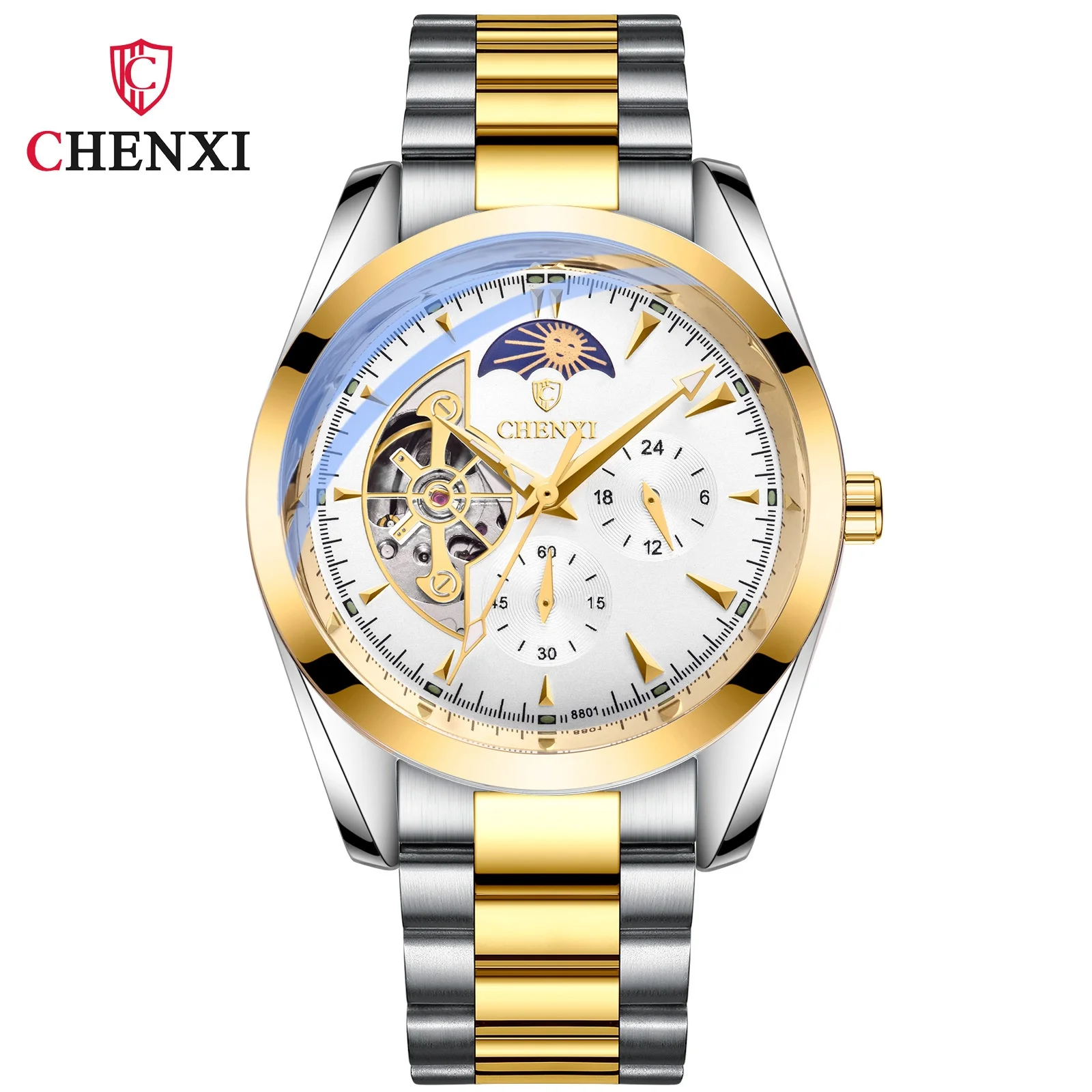 

CHENXI 8801 Men's Watch Fashion Tourbillon Design Hollowing Dial Automatic Mechanical Watches Business Wristwatch reloj hombre