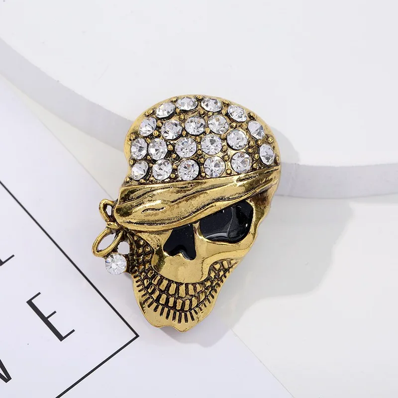 Halloween Schädel Cosplay Pins Gekreuzte Knochen Künstliche Edelstein Skelett Flügel 3D Kostüm Hut Pins Party Punk Gothic Metall Broschen – Detail 15