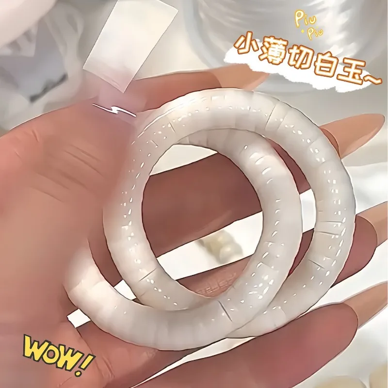 Thinly sliced original dry polished small white jade double loop beaded bracelet oblique cut intestine Gifts