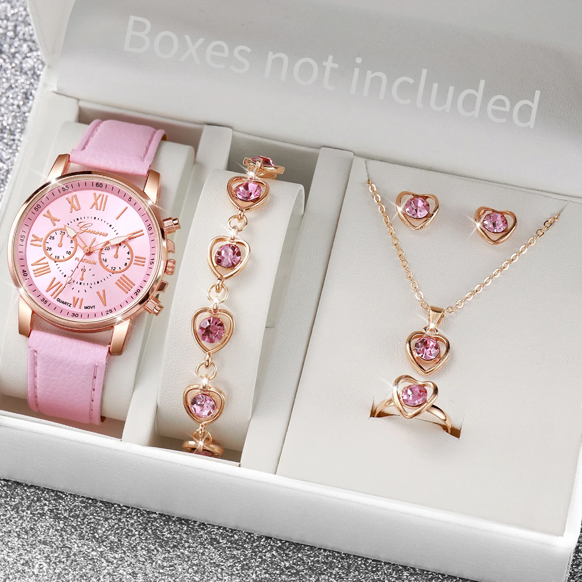 5/6PCS Luxury Women Watches Jewelry Set Fashion Roma Dial Ladies Leather Band Quartz Watch Relogios Feminino（Without Box） view 3