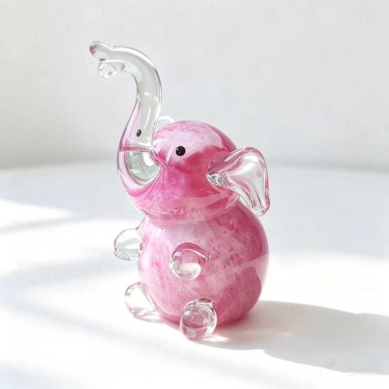 Handmade Glass Elephant Figurine Cute Animal Sculpture for Home Decor Desk Ornament Creative Gift for Friend Family Birthday