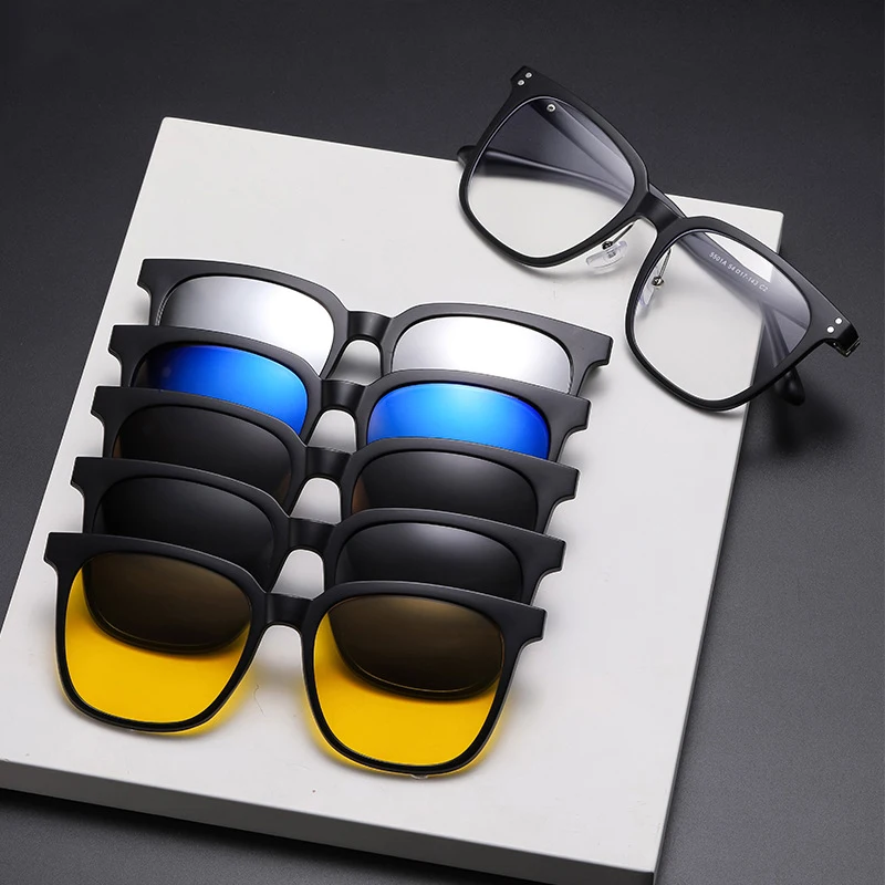 VCKA 6 In 1 Men Women Polarized Myopia Sunglasses Big Frame Optical Square Magnet Clip Custom prescription Glasses  -1.0~-6.0