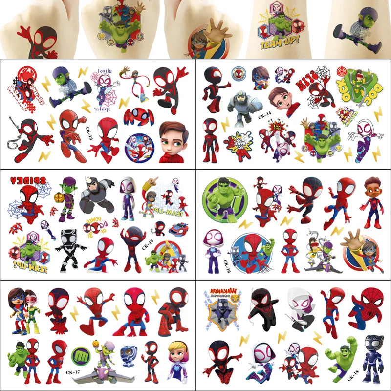 6 Stuks Spiderman En Zijn Geweldige Vrienden Stickers Waterdichte Leuke Anime Sticker Verjaardagsfeestje Benodigdheden Decoratie Kids Cadeau