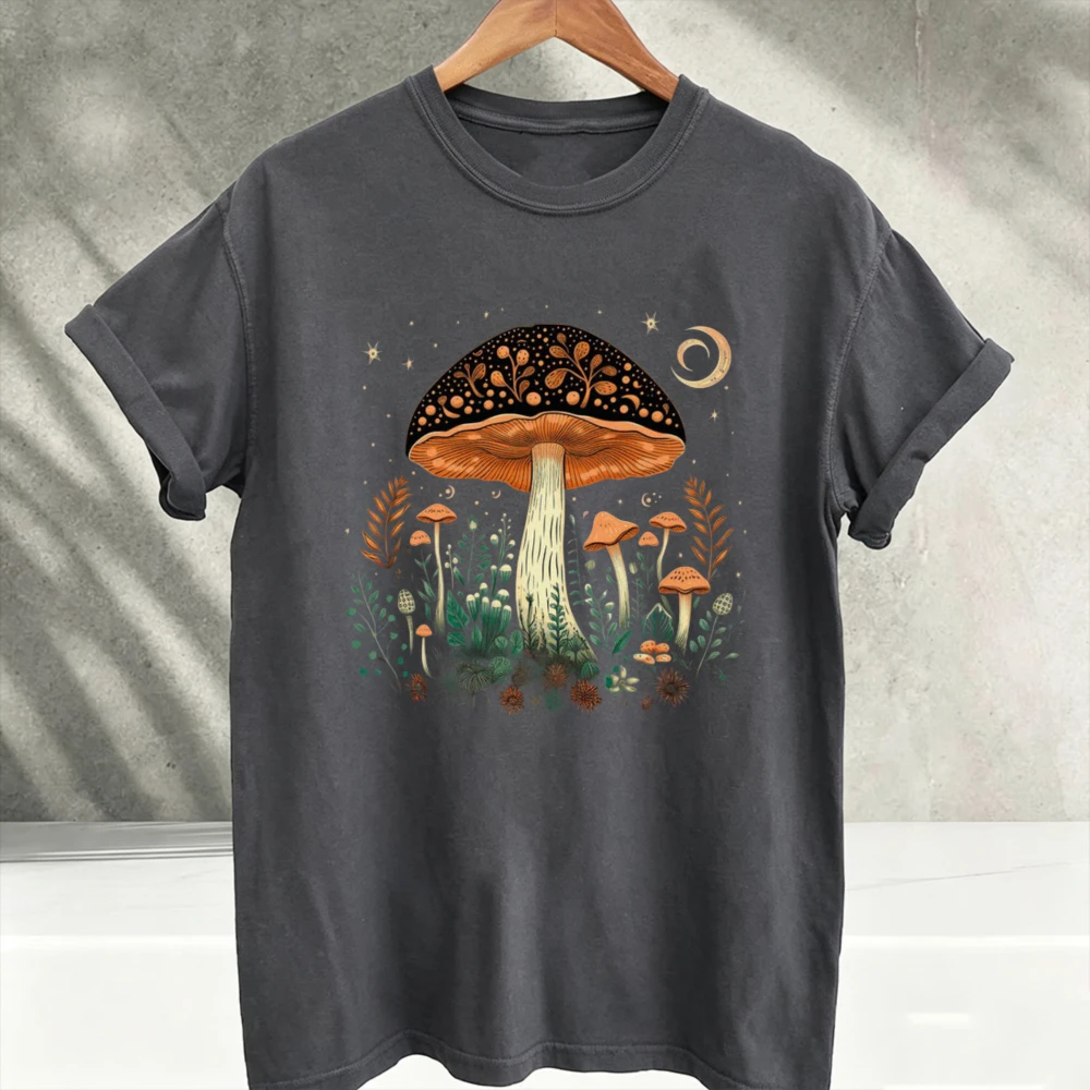 Mystical Mushroom T-Shirt, Goblincore Botanical Moon Tee, Witchy Cottagecore Nature Top Dark Forest Aesthetic Shirt Gift for Her