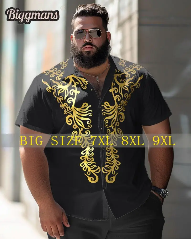 Biggmans Plus Size L-9XL For Men's Business Gentleman Classic Pattern Large Size Men's Short Sleeve Shirts