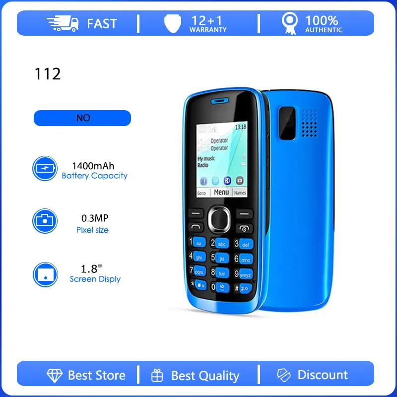 Original Refurbished 112 2G Dual Sim Unlocked GSM 900/1800 Bluetooth Mobile Phone Russian Arabic Hebrew Keyboard Made in Finland