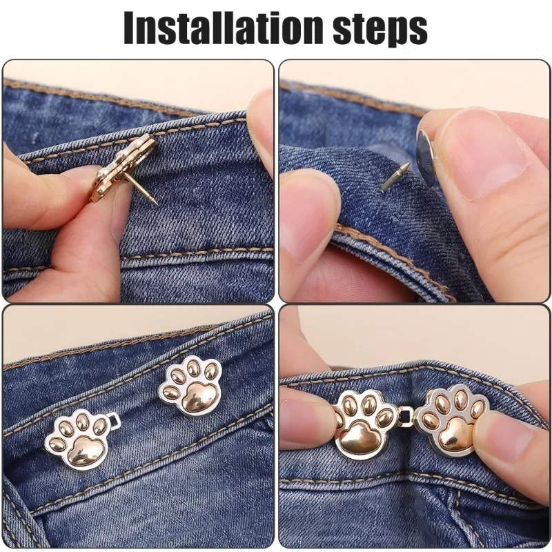Sewing-Free Adjustable Jean Button Cute Cat Claw Waist Buckle Snap Pants Buckle Extender Replacement Jeans Button Brooches Pins