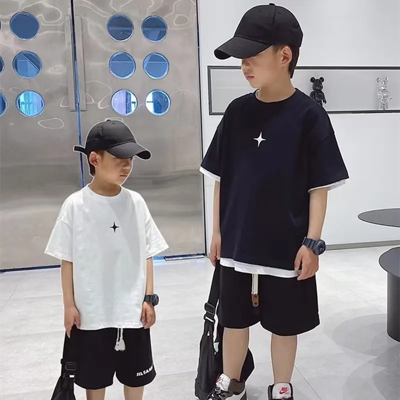 

INS Simple New T-shirt Round Neck Five-point Sleeves Harajuku Fashion Temperament Trend Children's Loose Summer