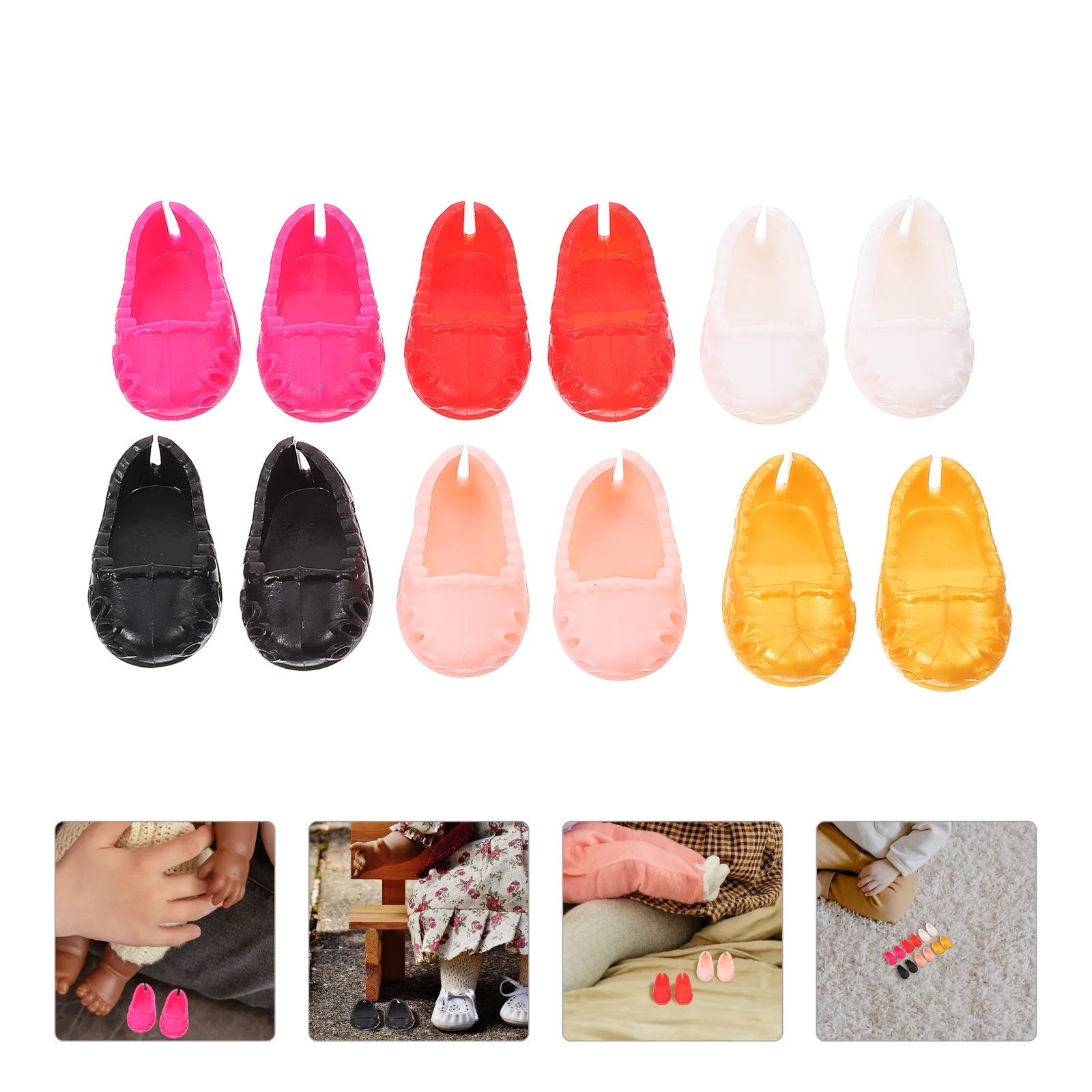

6 Pairs Miniature Shoes 17cm Accessories Black Red Pink White Gold Tiny House Decor Quality Supplies Simulated