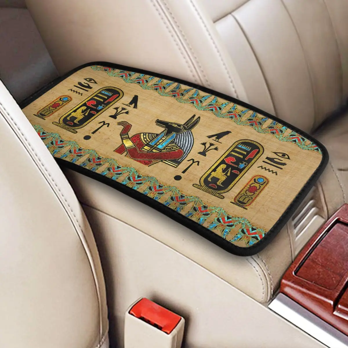 Center Console Cover Pad Egyptian Anubis Ornament Car Armrest Cover Mat Ancient Egypt Myth Auto InteriorStorage Box Cover