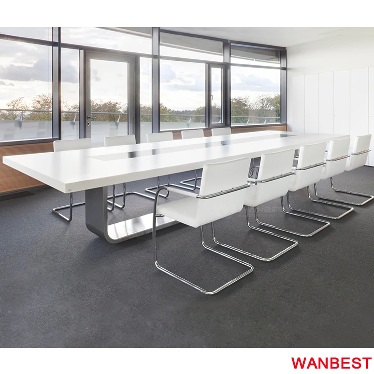 Luxury Artificial Marble Long 10 Person Company Conference Room Chatting Desk Boardroom Table