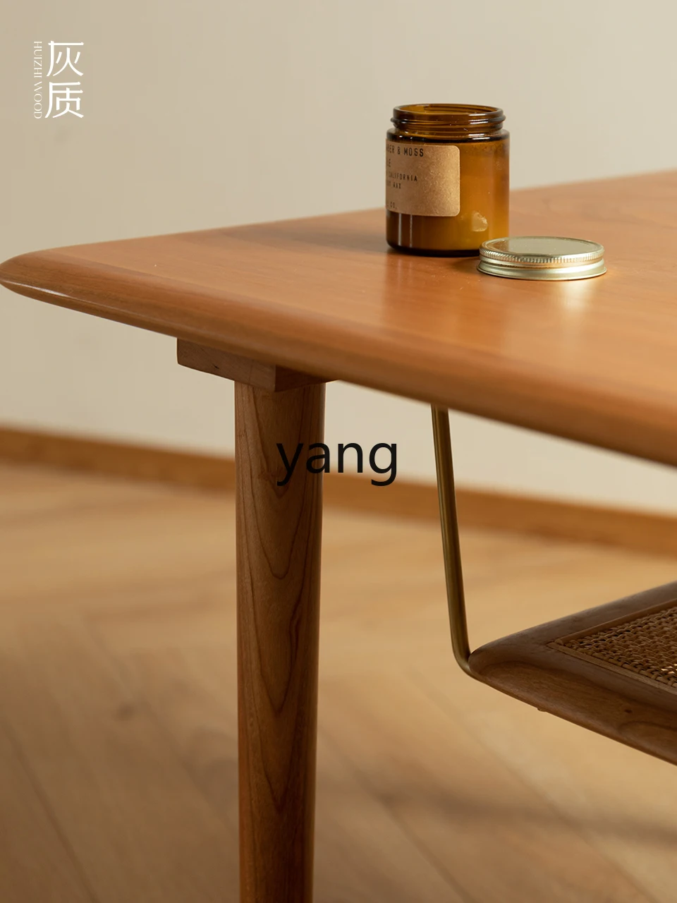 LTT coffee table solid wood edge few rattan cherry wood Japanese double-layer storage low table living room home