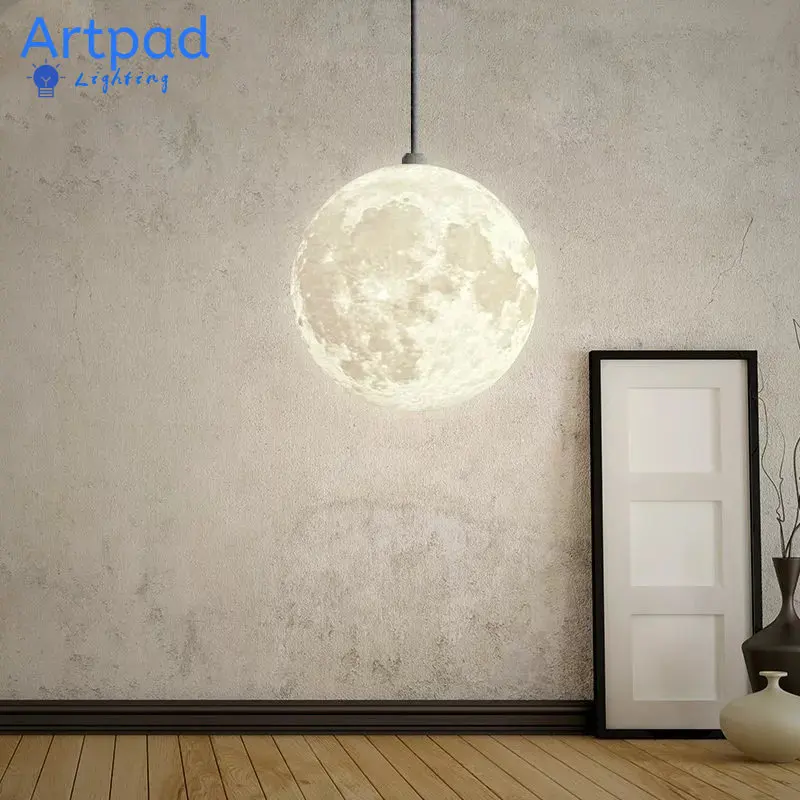 Artpad Nordic 3D Printing Moon Pendant Light Modern Simple LED Bulb Droplight for Living Room Bedroom Dining Hall