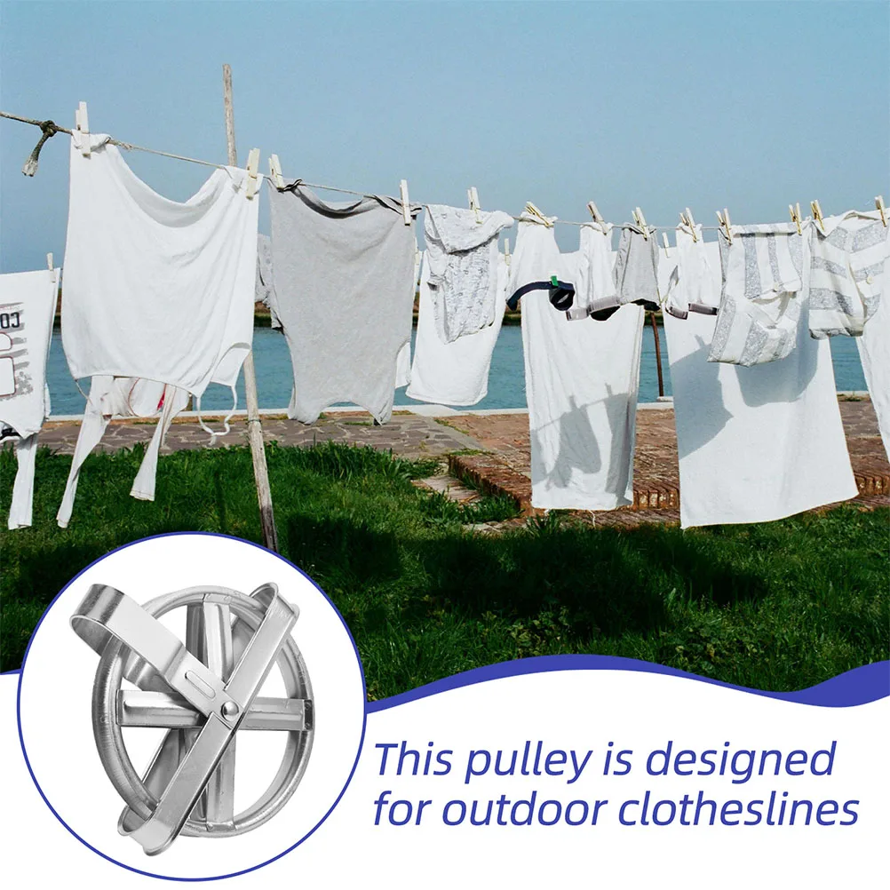 

2pcs Clothesline Pulley Kit Iron Deep Groove Washing Line System Rope Shirts Jackets Blankets Outdoor Dry Home Storage