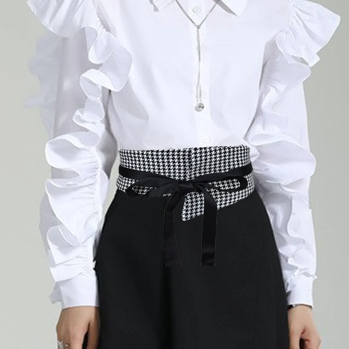 2024 Autumn fashion plaid decoration wide waist cover ladies temperament everything dress shirt strap cloth belt