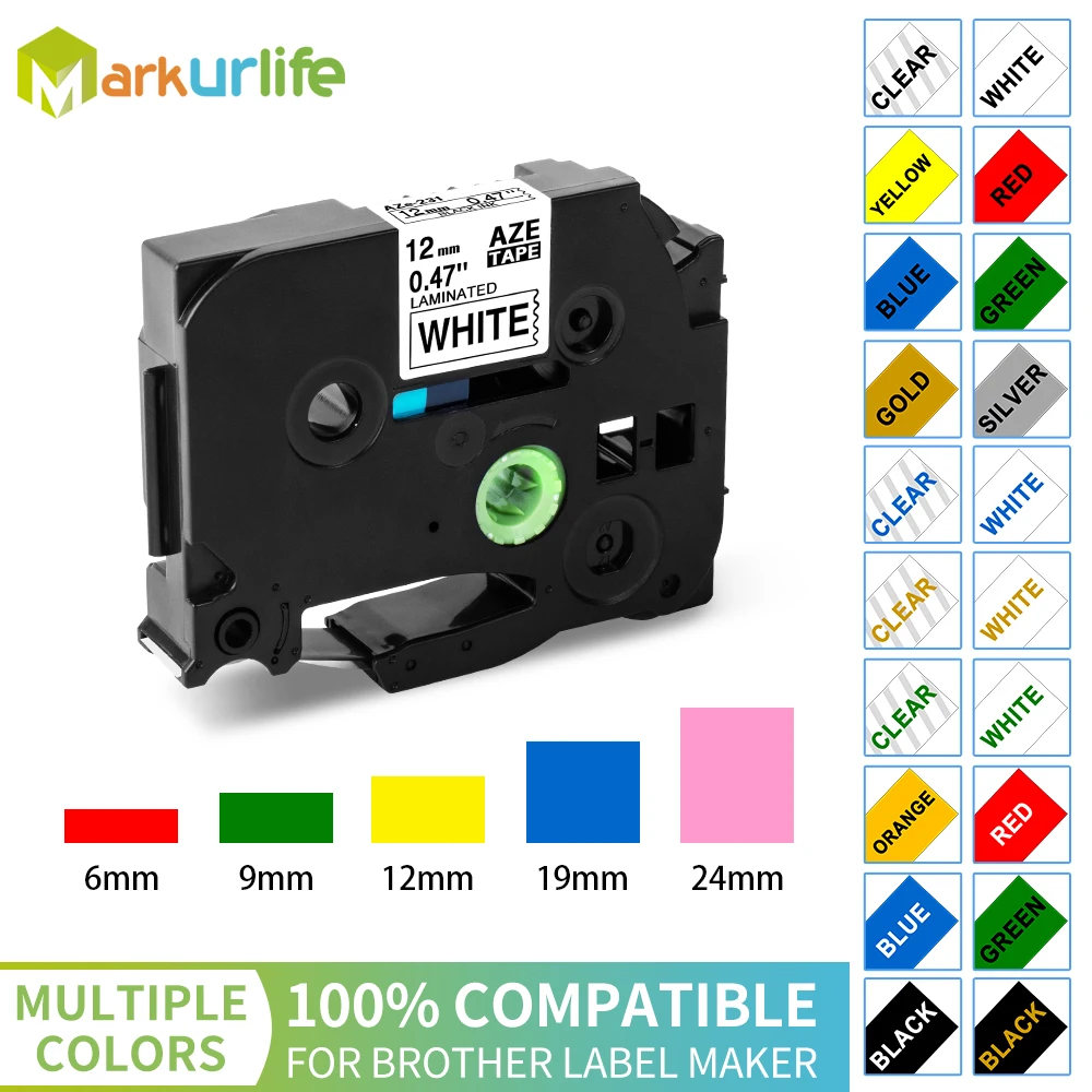 6/9/12mm 231 TZ-White-Label Tape 221 211 Laminated TZ Tape 631 431 531 Labeling Ribbon Compatible Brother PT-H110 Label Maker