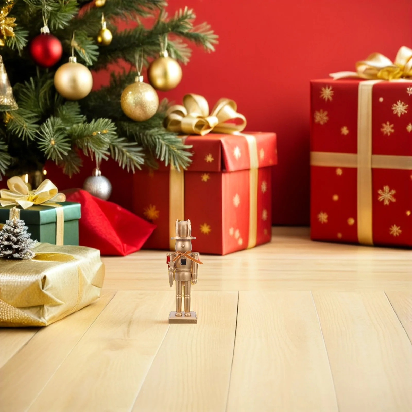 

26Cm Wooden Bunny Nutcracker Ornament Spring Festival Decor Centerpiece for Easter Party Home Decoration Statue